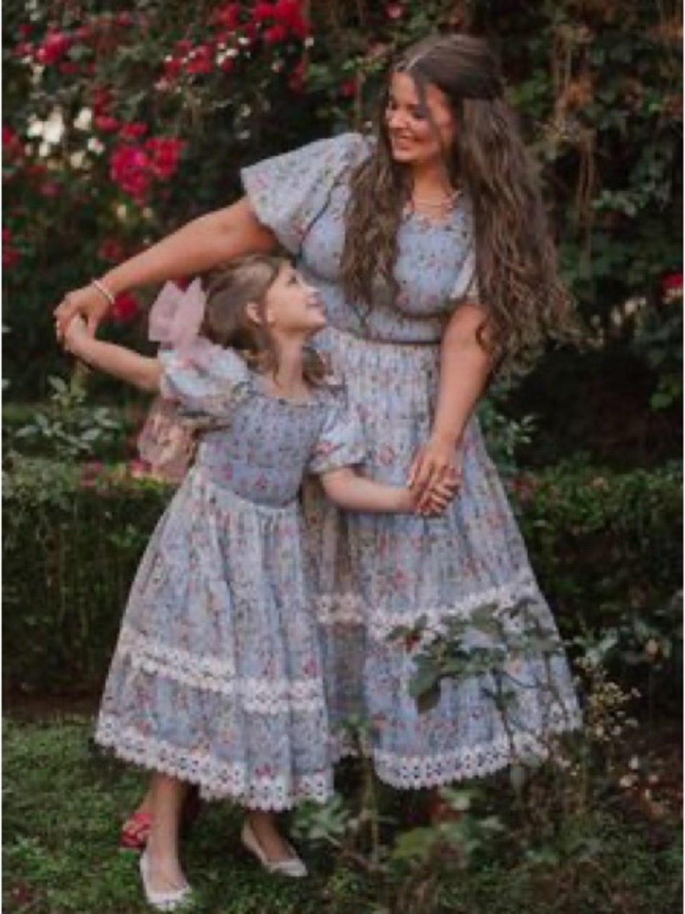 Small JessaKae Light Blue Floral Midi Dress with Lace Trim can fit Medium
